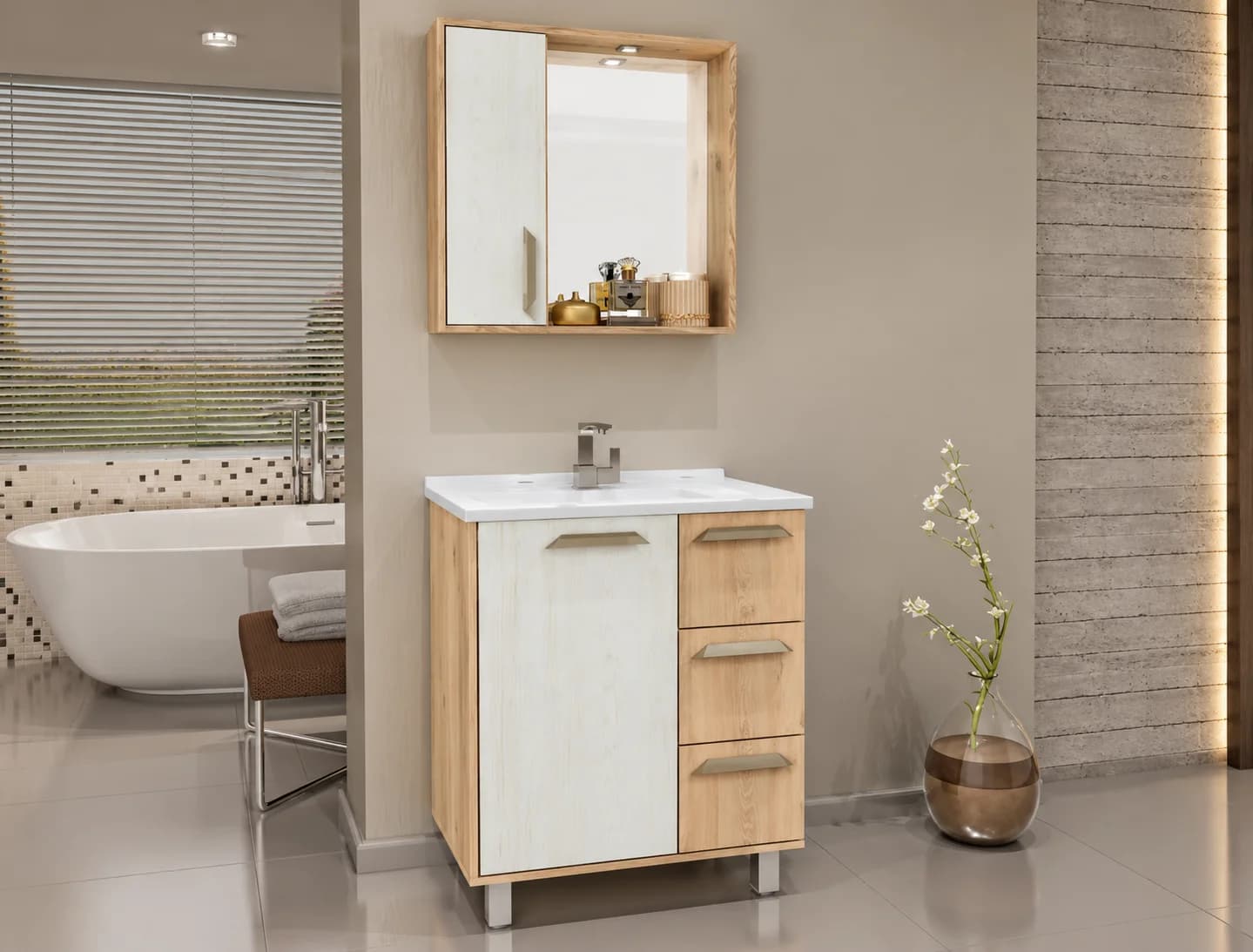 Banheiro Saara - Balcony – Gabinete com Espelheira – Móveis Junges